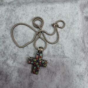 Sterling Silver Turquoise Cross Pendant on Sterling Silver Chain